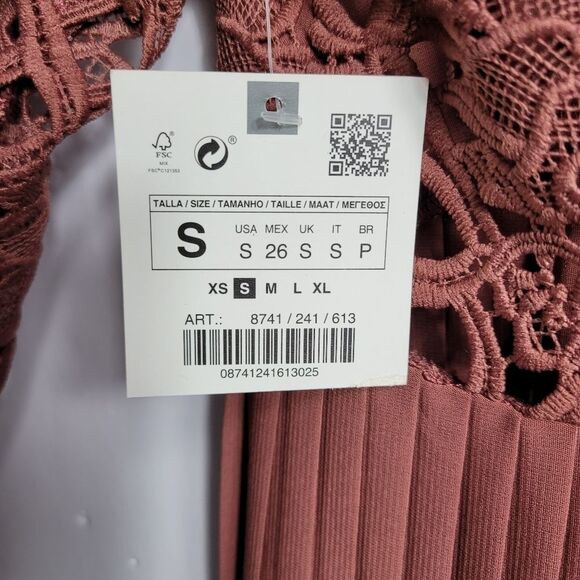 ZARA Pleated Contrast Lace Dress Size SMALL - Picture 15 of 15